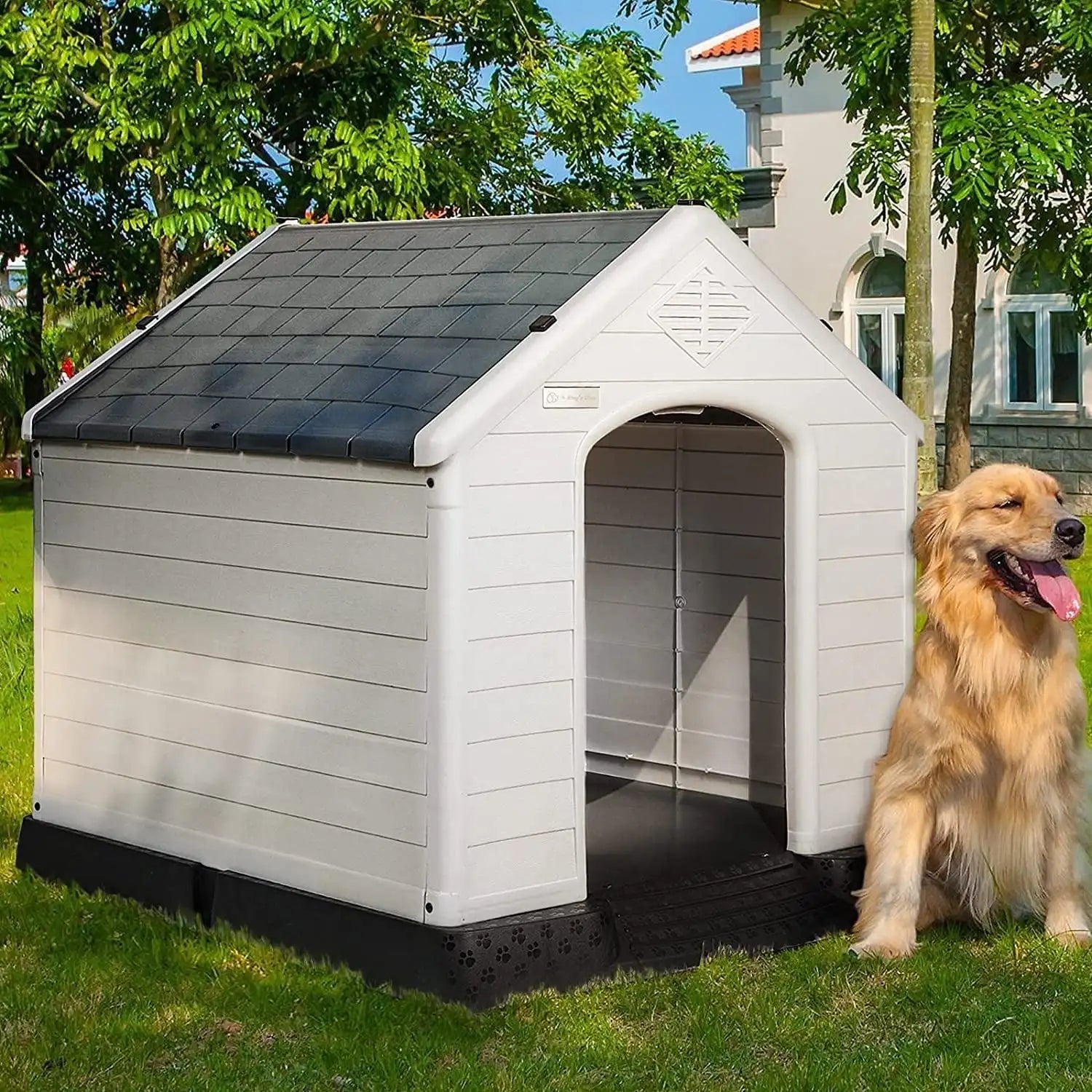 Plastic Dog House Outdoor Indoor for Small Medium Large Dogs,Waterproof Dog Houses with Elevated Floor and Air Vents, Ventilate