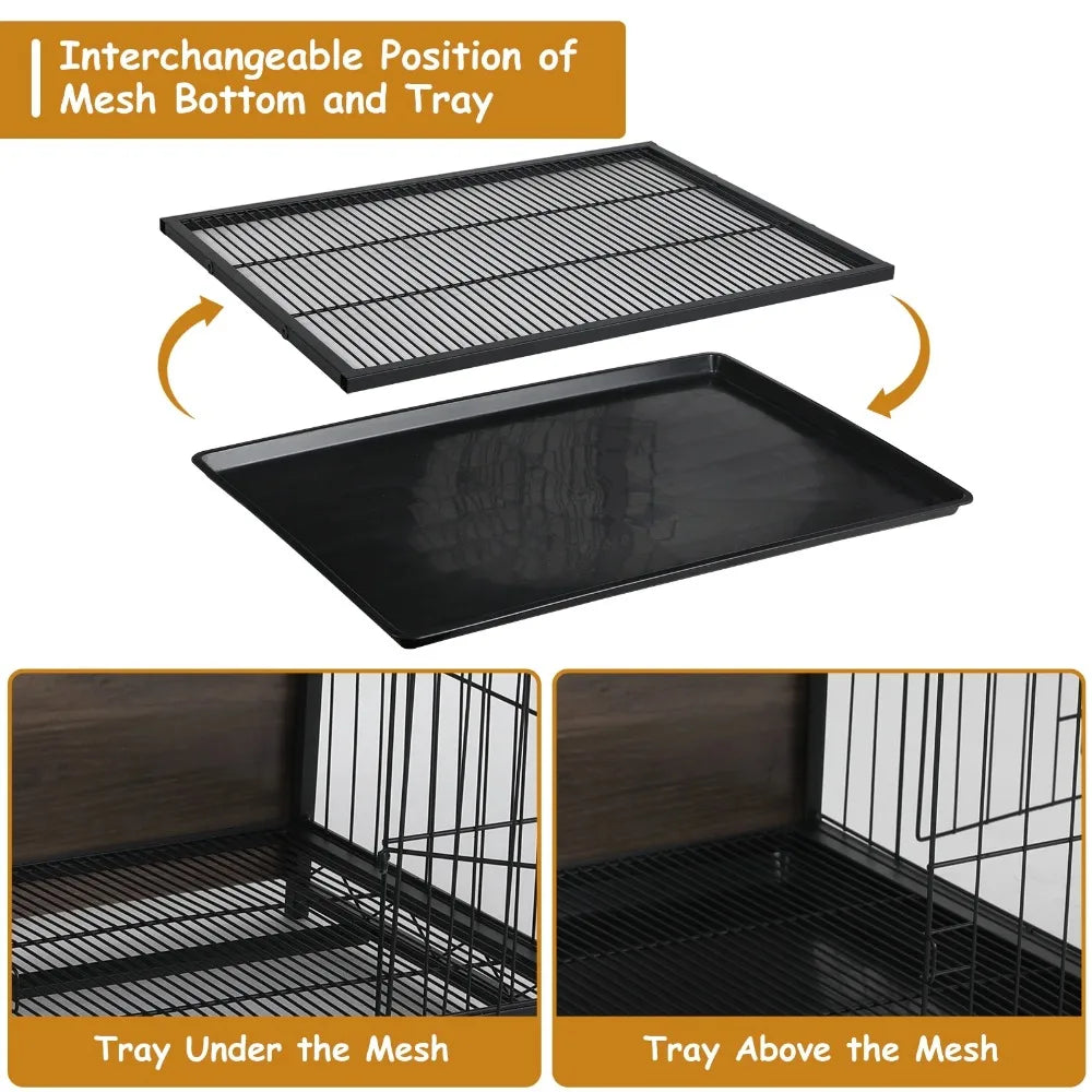 44.1'' Large Dog Crate Furniture,Wooden Dog Cage End Table Indoor Dogs Kennel with Double Doors & Pull-Out Tray for Small,Medium