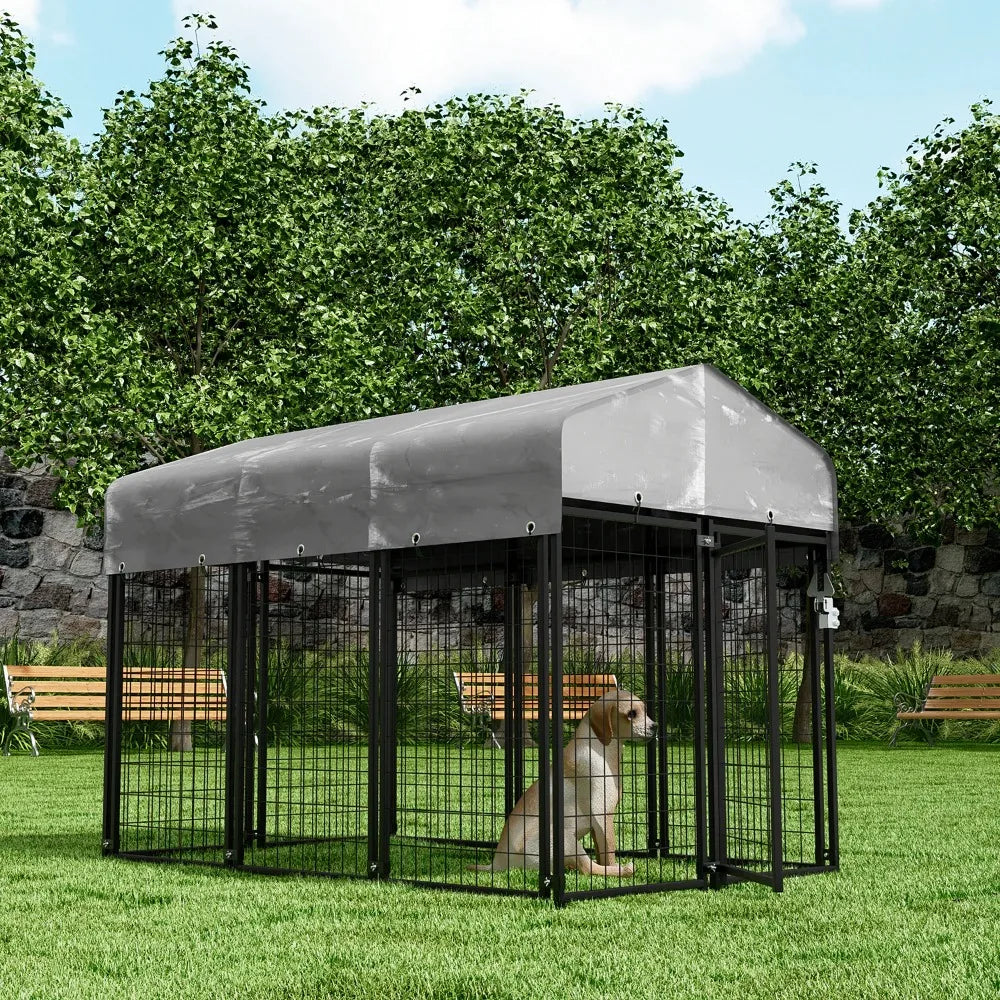 4ft x 6.25ft x 4.50ft Heavy Duty Dog Kennel with Waterproof Canopy Roof, 10 Panels Expandable Dog Playpen with Lockable Latch